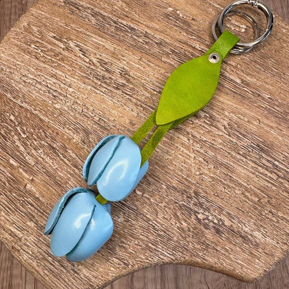 Leather Light Blue Tulip Purse Charm Genuine Leather Tulip Flower Bag Charm - Picture 7 of 7
